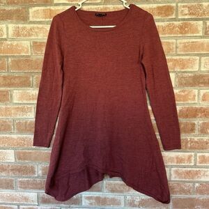 Eileen Fisher 100% Merino Wool Tunic Sweater Maroon Red XS